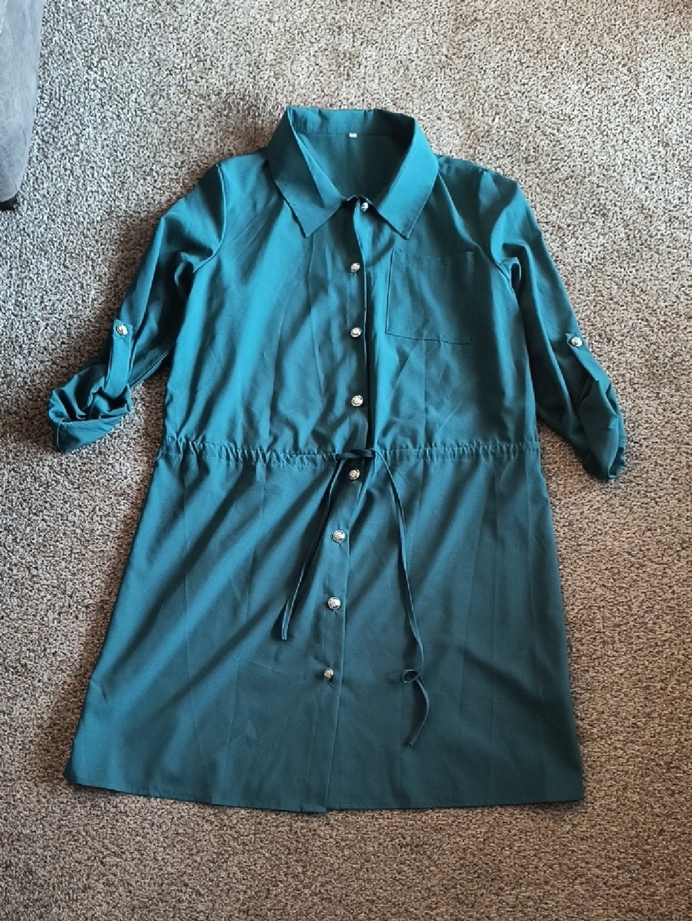 Teal Button-Down Shirt Dress